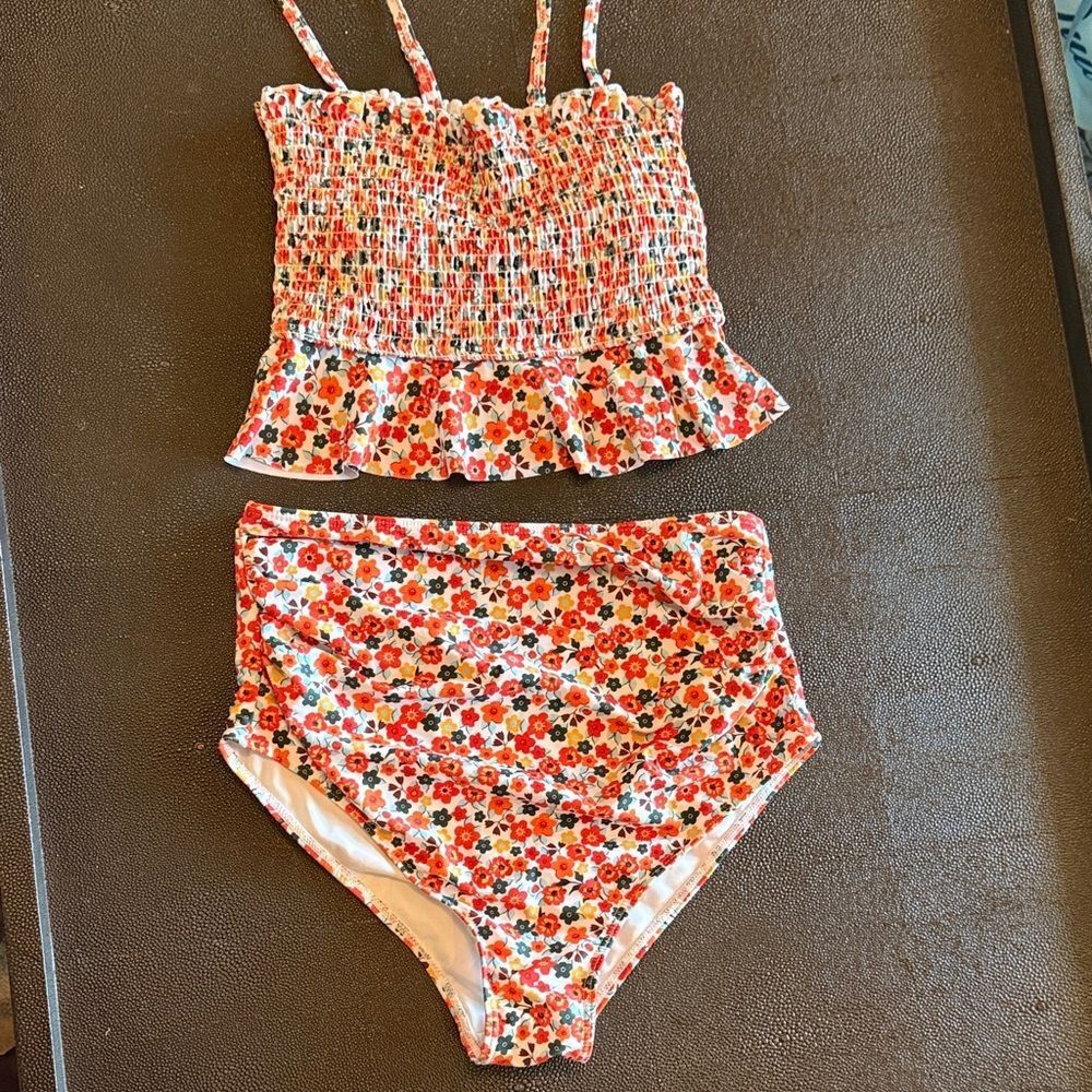 Floral Smocked and High waisted Bikini Set Maternity friendly size small